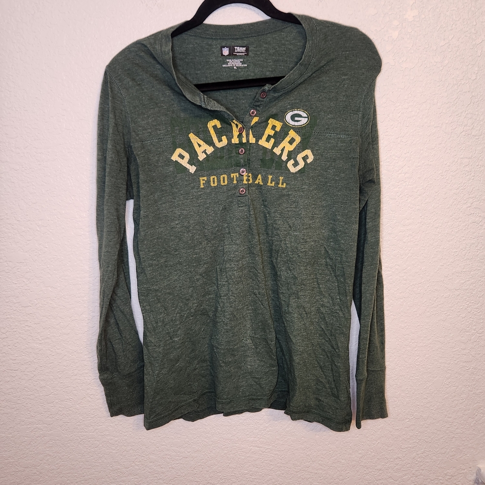NFL Team Apparel Green Packers Football Long Sleeve Shirt Womens XL